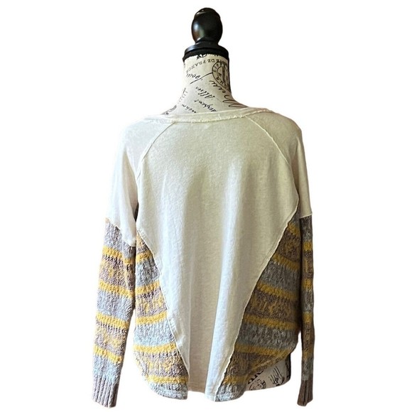 Free People Women's White Green Brown Mixed Media Lightweight Boho Jumper XS - Picture 5 of 11